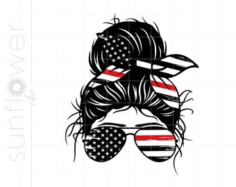 Vida da esposa do bombeiro Svg | Esposa bombeiro angustiado Bun bagunçado Svg | Camisa Fire Fighter Flag Bun Svg Silhueta Cricut para impressão SC2393
