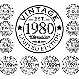 Vintage 1980er SVG Bundle, 1980-89 SVG-Downloads, Alle Originalteile Schnittdatei Cricut Silhouette, 80er Jahre Geburtstagsgeschenk T-Shirt Design SC3099