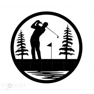 Golfista Svg silueta monograma placa de nombre, diseño de golf Svg Jpg Eps Pdf Png Dxf Cricut Silhouette Cut File, Descarga instantánea SC1777
