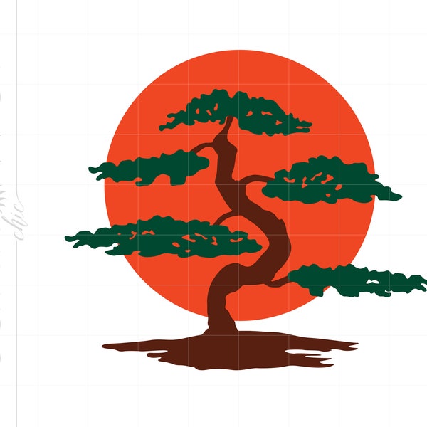 Bonsai Tree SVG | Bonsai Sun Svg Download | Martial Arts Svg Cricut Silhouette Cut File | Karate Kid Svg | Japanese Tree Svg SC1540