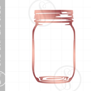 May include: A rose gold mason jar with a simple outline design. The jar is empty and has a wide mouth.