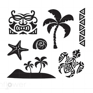 Tropical Art Hawaiian Svg Cut File Clipart Downloads | Tiki Palm Tree Svg Dxf Pdf Silhouette Art | Tropical Svg Clipart SC15