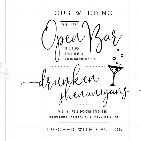 Open Bar Shenanigans SVG | Wedding Cut File | Minimalist Wedding Svg | Wedding Open Bar Sign Svg Printable Cricut Silhouette SC2585