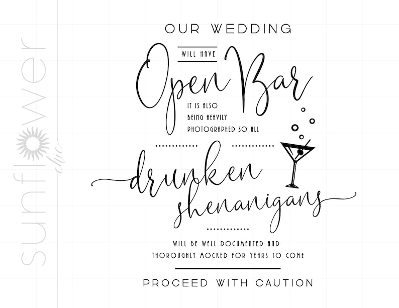 Open Bar Shenanigans SVG Wedding Cut File Minimalist Etsy