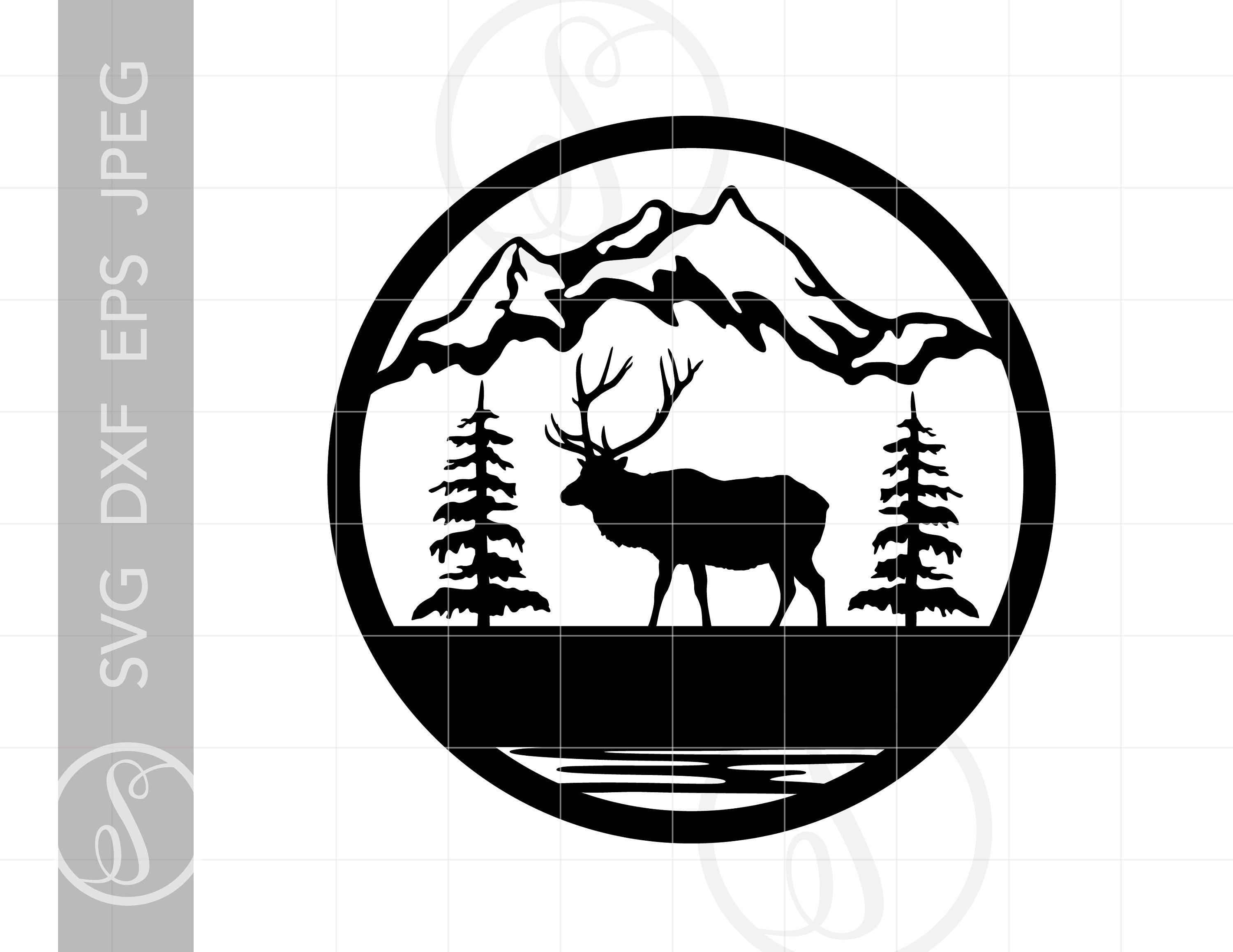 Elk Mountains Monogram Design Svg Elk Mountain Silhouette Etsy