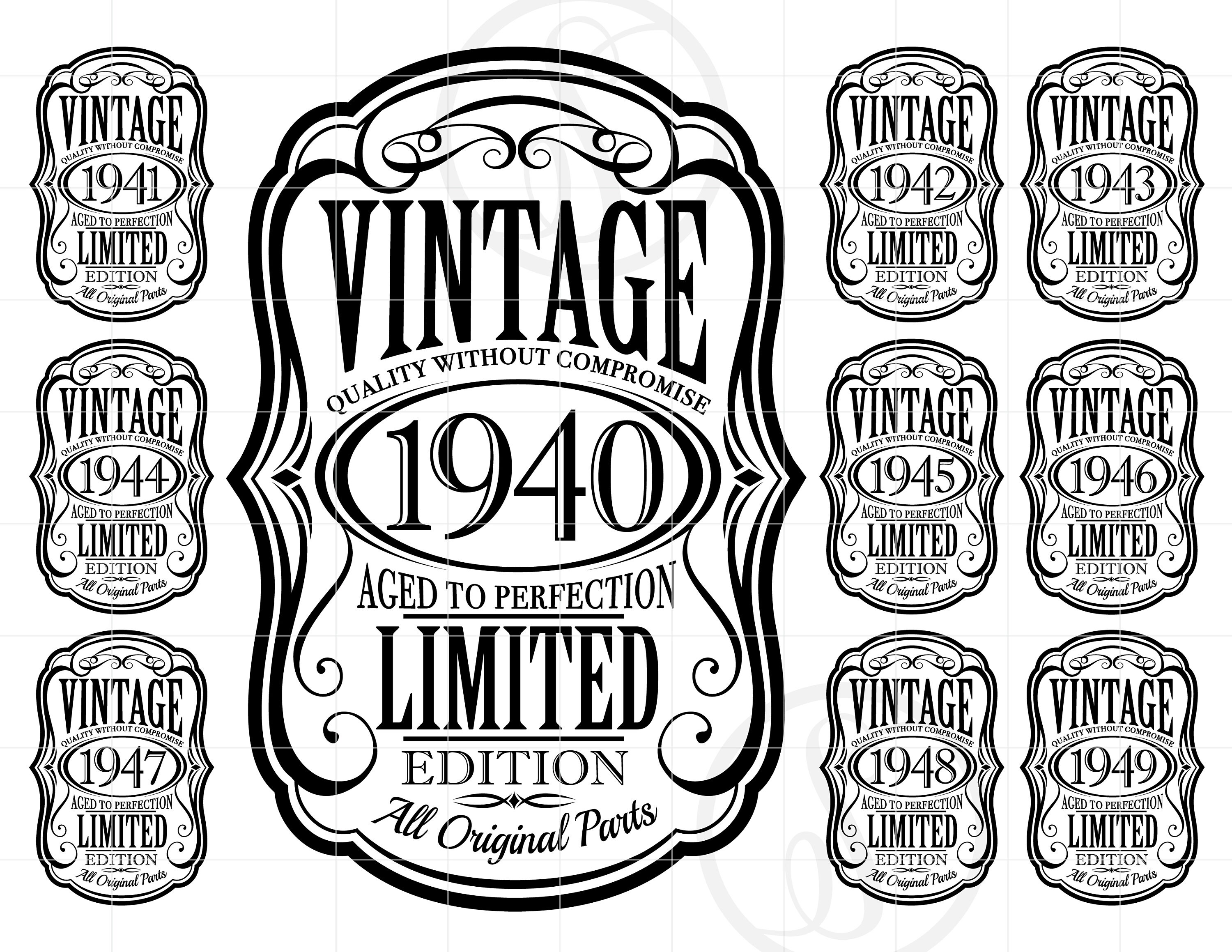 Vintage 1940's SVG | Vintage 1940-49 SVG Clipart | Aged to