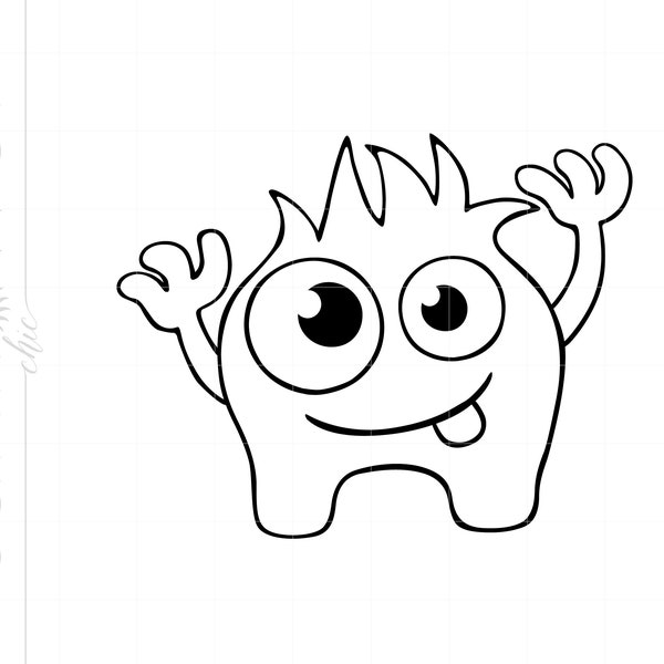 Monster Svg | Goofy Monster Outline SVG | Halloween Monster SVG Cricut Silhouette Downloads | Vector Monster Svg Dxf Pdf Cut Files SC2695