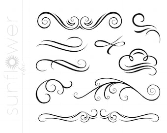 Flourish Svg Clipart Flourishes Dxf Eps Jpeg / Flourish Accents Cut File Clipart Downloads / Silhouette Border Art SC402