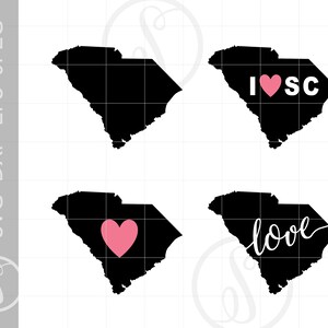 South Carolina SVG Clipart Download | South Carolina Silhouette Cut File | South Carolina Svg Jpg Eps Png | Heart Love South Carolina SC812