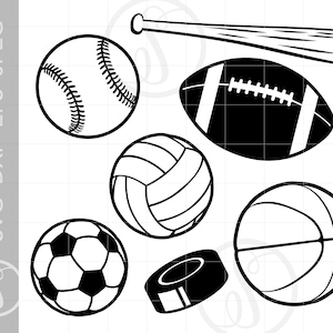 Sports Balls Cut File Clipart | Sports Theme Downloads | Football Baseball Soccer Sports Svg Clip Art Dxf Pdf l Silhouette SC85
