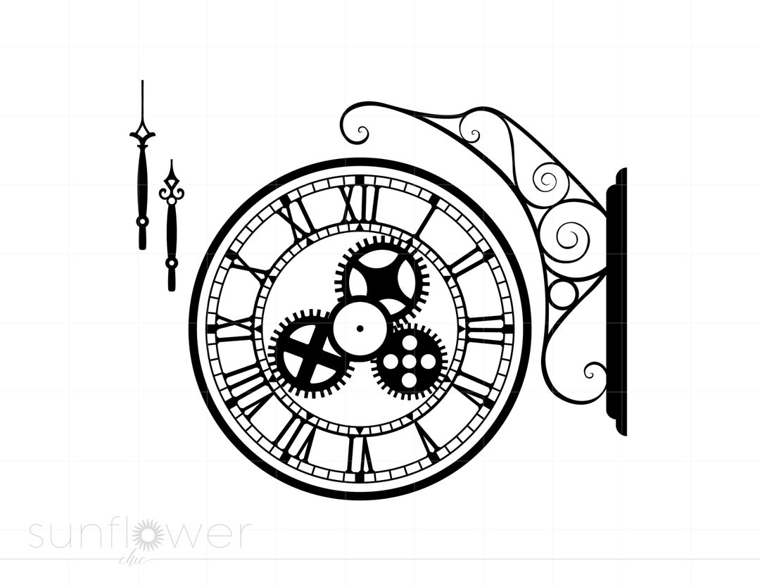 Clock Svg Cut Files, Hanging Clock Gears SVG Clipart Downloads, Steam ...