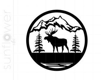 Design SVG do monograma das montanhas dos alces | Silhueta de montanha de alce Baixar arquivo cortado - Monograma | Svg Jpg Eps Pdf Png Dxf Baixar SC1689