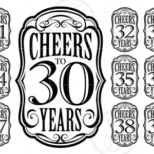 Proost op 30-39 jaar SVG Silhouet Clipart | Proost op jaren 30-39 Cut File | Vintage T-shirt ontwerp svg jpg dxf pdf png SC1442