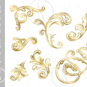 May include: Set of seven gold decorative swirls, perfect for adding a touch of elegance to your crafts, scrapbooking, or invitations.