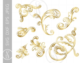 Gold Baroque SVG Print and Cut Clipart Downloads | Baroque Filigree Svg Clipart | Baroque Silhouette Svg Art | Gold Victorian Clipart SC106G