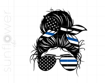 Police Wife Life Svg | Police Wife Messy Bun Svg | Police Officer Flag Bun Svg Shirt Printable Cricut Silhouette | Wife Life Svg SC2368