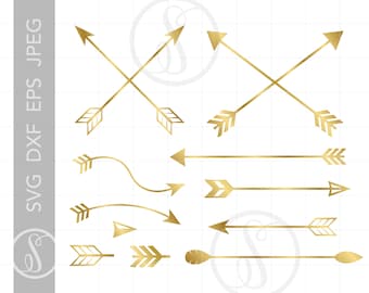 Gold Arrows SVG Clip Art Cut Files | Gold Vector Arrow Svg Dxf Pdf Silhouette Printables | Gold Arrows PNG Clipart SC271G