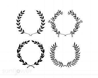 Corona de laurel SVG Clip Art, Archivos de corte de laurel SVG Dxf Eps Jpg, Coronas de laurel Svg Cricut Silhouette Cut File, Descarga instantánea SC389