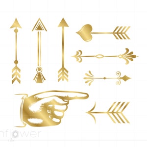 Arrows SVG Clip Art Bundle Download, Gold Vector Hand Pointing Arrow Svg Dxf Png Cricut Silhouette Cut File, Instant Download SC315G