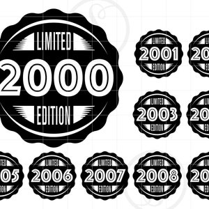 May include: Black and white graphic design of ten circular labels with the text "Limited Edition" and the years 2000 through 2009.
