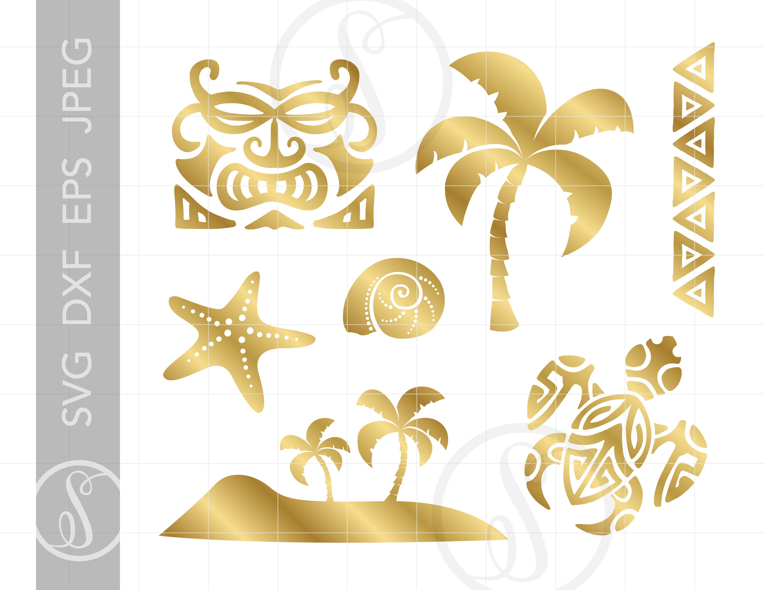 Gold Tropical Art Hawaiian Svg Print and Cut Downloads Tiki - Etsy