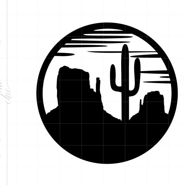 Desert Design SVG | Desert Silhouette Download Cut File Monogram | Monument Valley Arizona Desert Southwest Svg Jpg Eps Pdf Png Dxf SC1798