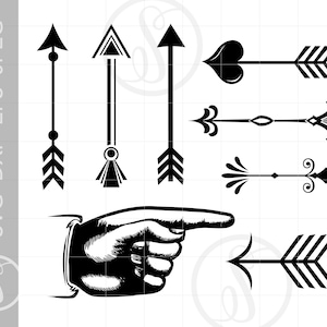 Arrows SVG Clip Art Cut Files | Vector Hand Pointing Arrow Svg Dxf Pdf | Heart Arrow | Arrows PNG Clipart SC315