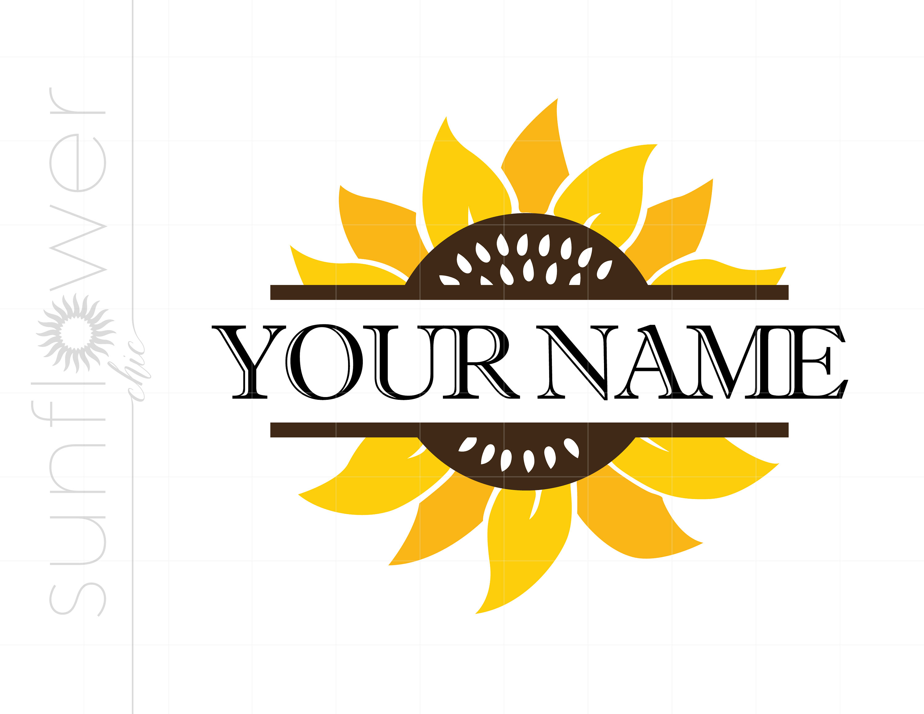 Sunflower Split Frame SVG | Sunflower Monogram Clipart
