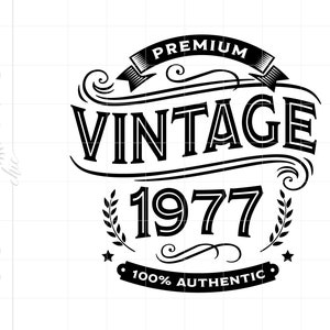 Premie Vintage 1977 SVG-downloads | 1977 verjaardag Whiskey Label Cricut silhouet snijden bestand | 1977 bierlabel Svg Jpg Dxf Pdf Png SC2179