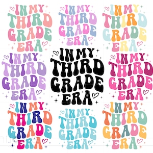 Bundle SVG de l'époque de la troisième année, lettres groovy 3e année, Svg de chemise de l'époque de l'enseignant, téléchargement immédiat Silhouette Cricut SC3565