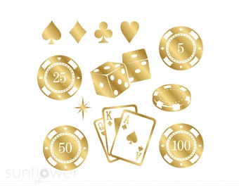 Casino Clip Art Svg Download, Gold Poker Card Party Decorations Svg Png Jpg Gold Casino Cricut Silhouette Cut File, Instant Download SC480G