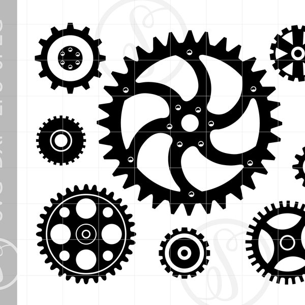 GEARS Svg Cut File Clipart Downloads | STEAMPUNK Svg Clipart Dxf Pdf Silhouette Vector Cut Files | Steampunk Gears Clipart Svg SC404