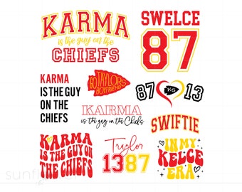 Swift Kelce Chiefs Svg Bundle, Karma Is the Guy On the Chiefs Svg, Kelce Era Shirt Svg, In My Swiftie Era Loving Him Was Red Download SC3128