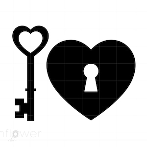 Sleutel hart Svg, sleutel hart Clipart, sleutel hart silhouet snijden bestand, sleutel hart Svg Jpg Eps Pdf Png Dxf downloaden SC1305