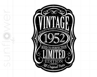 70. urodziny Svg | Etykieta na butelkę na koszulkę z okazji 70. urodzin | Vintage 1952 Svg | 1952 Postarzony do perfekcji | Pomysł na prezent na 70. urodziny SC2234