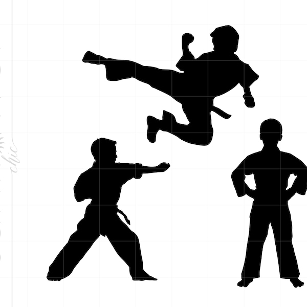 Karaté Kid SVG | Garçon Karaté Silhouette Clipart | Karaté Silhouette Cut Fichier Svg Jpg Eps Pdf Png Dxf Télécharger SC1541