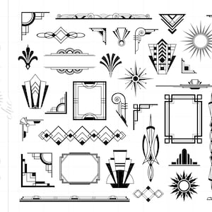 アールデコ SVG、狂騒の 20 年代 SVG、グレート ギャツビー SVG、アールデコ ウェディング Cricut シルエット インスタント ダウンロード、アールデコ カット ファイル SC2704
