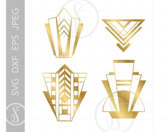 Gold Vector Art Deco Designs Svg Cut Files Clipart Downloads | Gold Art Deco Svg Dxf Pdf Silhouette | Art Deco Elements Svg Clipart SC465G