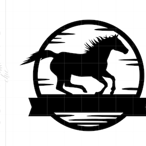 Horse SVG | Horse Silhouette Download Cut File | Horse Monogram Ribbon Banner Template Svg Jpg Eps Pdf Png Dxf Download SC1898
