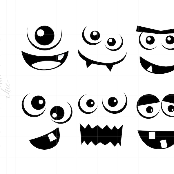 Monster Faces Svg Cut Files | Monsters SVG | Monster SVG Clipart Downloads | Halloween Svg Dxf Pdf Cut Files SC401