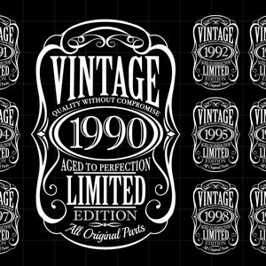 Vintage 1990&#39;s Whiskey Label SVG Downloads | Vintage 1990-99 SVG Clipart | Verouderd tot perfectie gesneden bestand Cricut design svg jpg pdf png SC2240