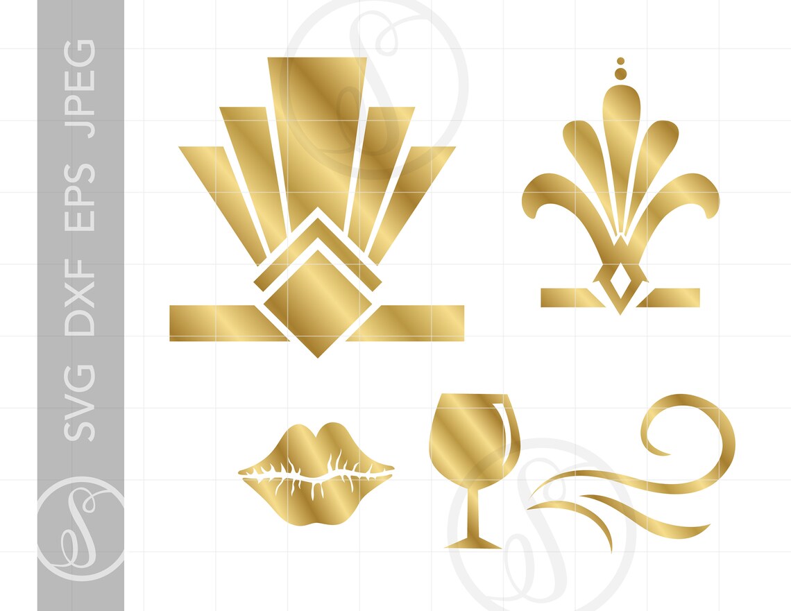 Gold Art Deco Flapper SVG Clip Art Gold Gatsby Theme SVG Clipart ...