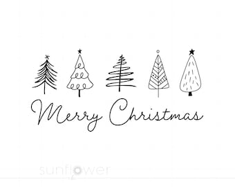 Merry Christmas Doodle Art SVG – Hand-Drawn Style Christmas Trees Digital Download SC4085