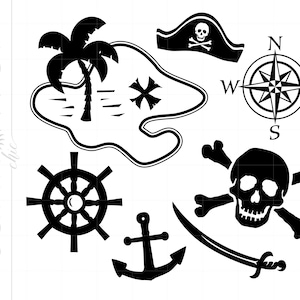 Pirates Svg Silhouette Cut Files | Pirate Clipart Downloads | Skull and Crossbones Svg Dxf Pdf Cut Files | Pirate Map Svg Clipart SC145