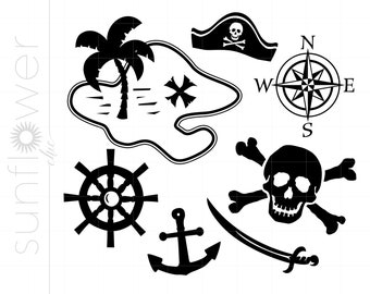 Pirates Svg Silhouette Cut Files | Pirate Clipart Downloads | Skull and Crossbones Svg Dxf Pdf Cut Files | Pirate Map Svg Clipart SC145