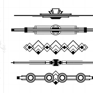 アールデコ ヘッダー アート SVG Dxf Eps Jpeg アールデコ カット ファイル クリップアート ダウンロード | シルエット ヴィンテージ SVG クリップアート SC8