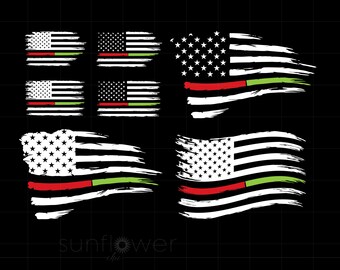 Red Green Line Flag Svg Bundle, Distressed American Flag Svg, Cricut Silhouette Svg Png, Instant Download SC3984