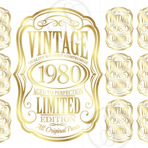 ゴールド ヴィンテージ 1980 年代 SVG | ヴィンテージ 1980-89 SVG クリップアート | ヴィンテージ ゴールド 熟成 完璧にカットされたファイル Cricut SVG Jpg Eps Pdf Png SC898G