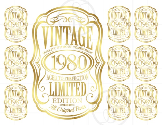 Gold Vintage 1980's SVG | Vintage 1980-89 SVG Clipart | Vintage Gold Aged To Perfection Cut File Cricut Svg Jpg Eps Pdf Png SC898G