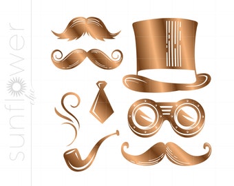 STEAMPUNK Svg Cut File Clipart Downloads | Bronze Steam Punk Gentleman Svg | Steampunk Hat Goggles Svg | Steampunk Clipart Svg SC410B